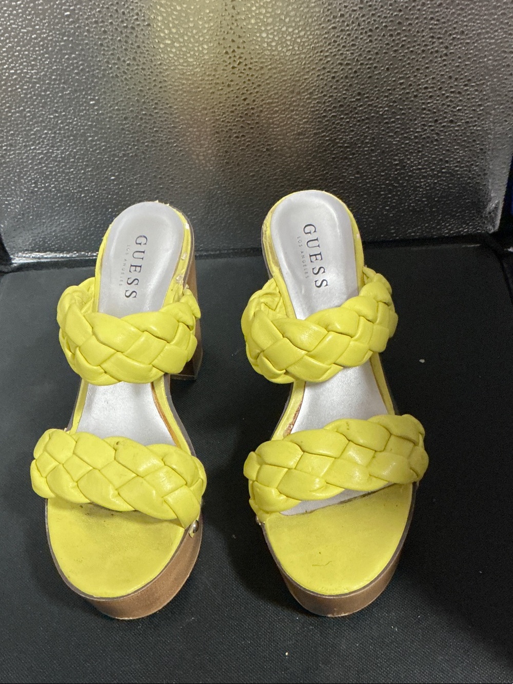 GUESS Yellow Braided Double-Strap Platform Heels